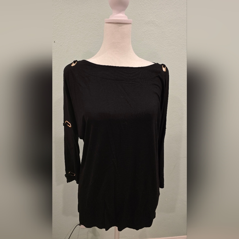 Chic Black Top with Gold Accents. New, Size S